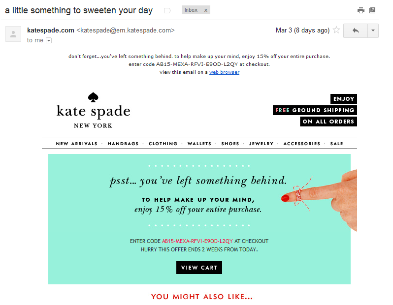 kate spade's Abandoned Cart Email
