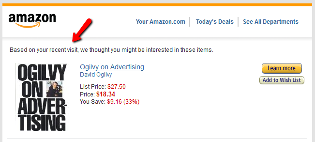 One of the many Browse Recovery emails sent by Amazon every day.