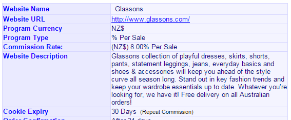 Glassons currently offer affiliates an 8% commission on all sales they generate.